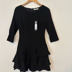 Halston Heritage Black Ruffle Long Sleeve Dress